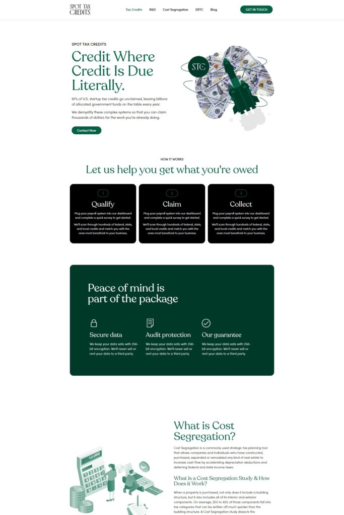 Spot Tax Credit Website Design