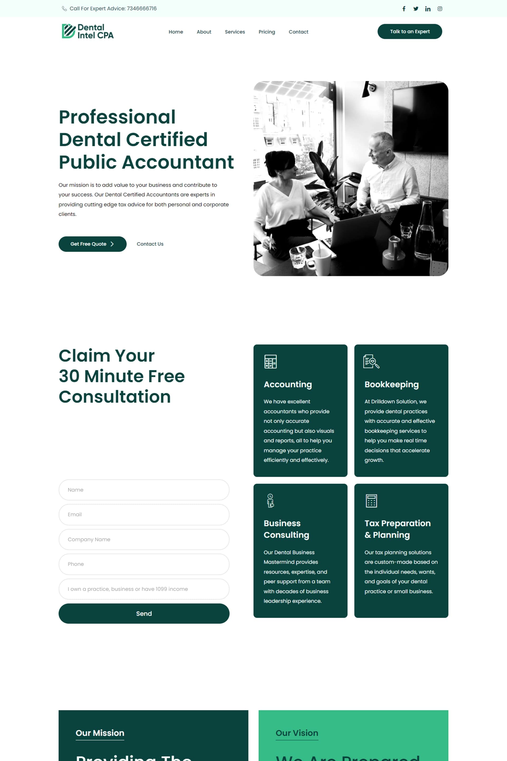 Dental Intel CPA website by Finnext