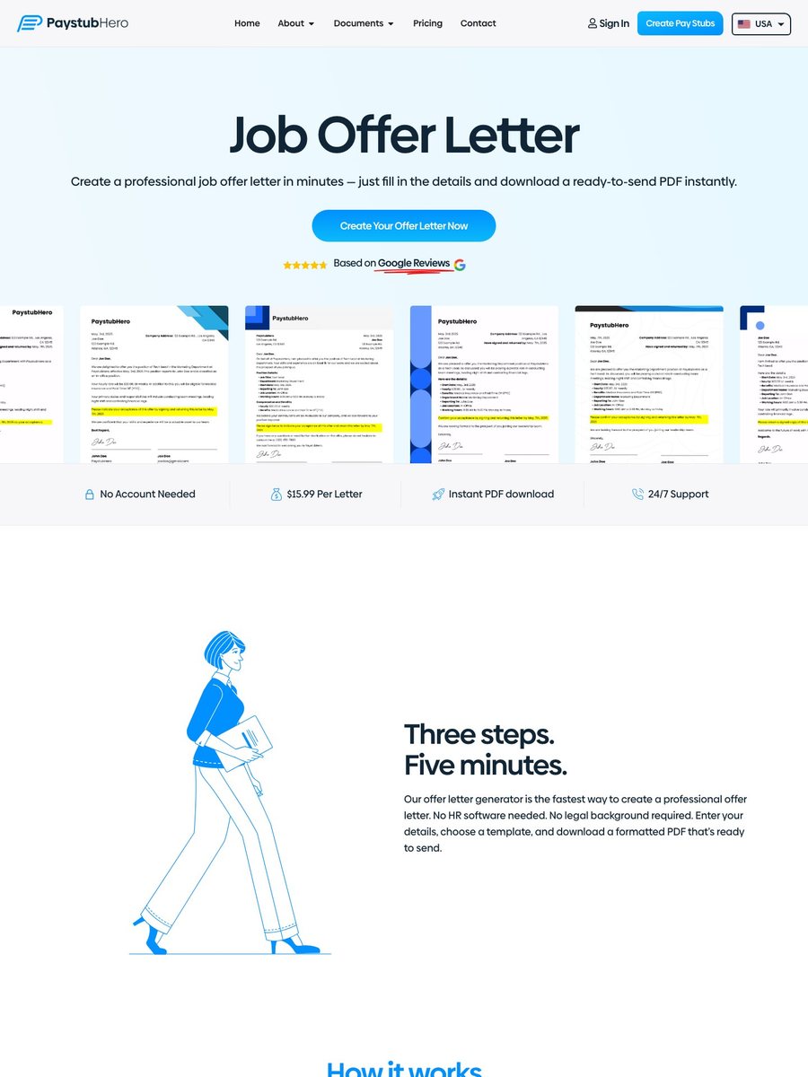 Paystub Hero job offer letter landing page