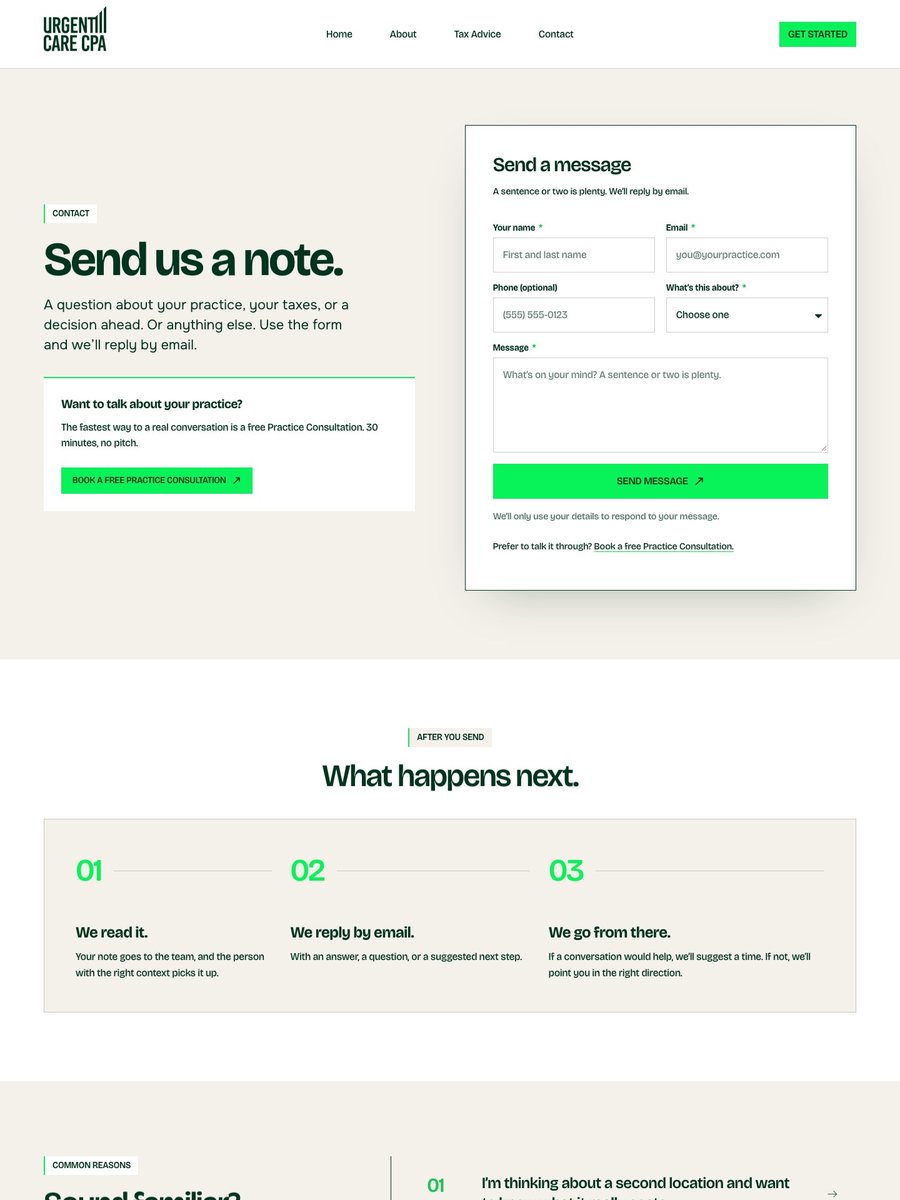 Urgent Care CPA contact page